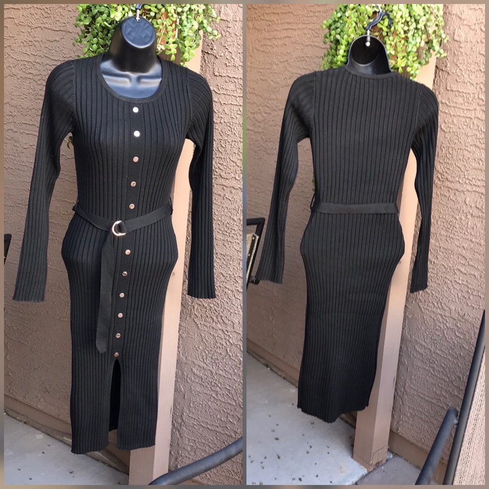 Black long sleeve dress with slit